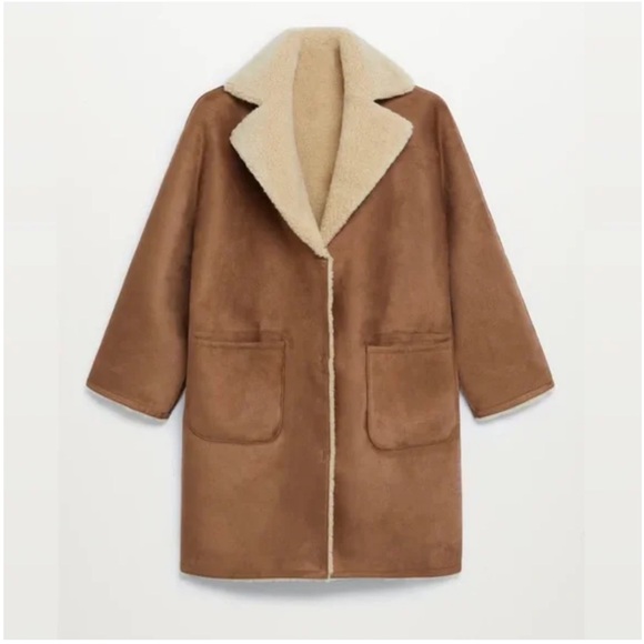 Mango Faux Shearling & Suede Reversible Long Coat - Picture 2 of 7